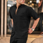 Oversize Muslin Fabric Single Pocket Shirt // Black (M)