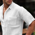 Oversize Muslin Fabric Single Pocket Shirt // White (L)