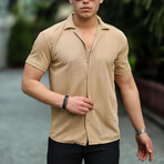 Striped Short Sleeve Fit Shirt // Beige (XL)