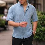 Oversize Muslin Fabric Single Pocket Shirt // Blue (L)