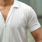 Stripe Patterned Short Sleeve Fit Shirt // White (L)