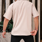 Oversize Ribbed Short Sleeve Shirt // Beige (L)