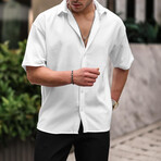 Oversize Ribbed Short Sleeve Shirt // White (S)