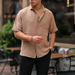 Oversize Muslin Fabric Single Pocket Shirt // Beige (XL)