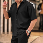 Oversize Ribbed Short Sleeve Shirt // Black (XL)