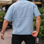 Oversize Muslin Fabric Single Pocket Shirt // Blue (L)