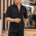 Oversize Ribbed Short Sleeve Shirt // Black (S)