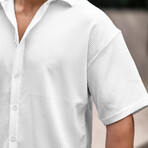 Oversize Ribbed Short Sleeve Shirt // White (S)