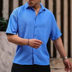 Oversize Ribbed Short Sleeve Shirt  // Blue (M)
