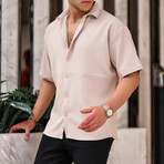 Oversize Ribbed Short Sleeve Shirt // Beige (XL)