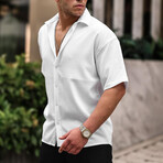 Oversize Ribbed Short Sleeve Shirt // White (M)
