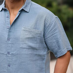Oversize Muslin Fabric Single Pocket Shirt // Blue (S)