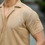Striped Short Sleeve Fit Shirt // Beige (S)