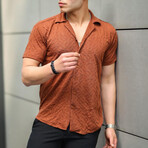 Jacquard Bar Pattern Fit Shirt // Dark-Brown (L)