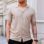 Jacquard Patterned Short Sleeve Relaxed Shirt // Beige (M)