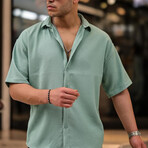 Oversize Ribbed Short Sleeve Shirt  // Green (S)
