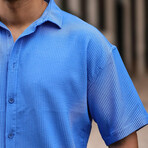 Oversize Ribbed Short Sleeve Shirt  // Blue (S)