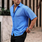 Oversize Ribbed Short Sleeve Shirt  // Blue (L)