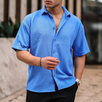 Oversize Ribbed Short Sleeve Shirt  // Blue (S)