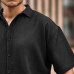 Oversize Ribbed Short Sleeve Shirt // Black (S)