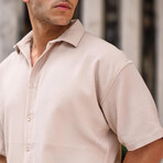 Oversize Ribbed Short Sleeve Shirt // Beige (S)