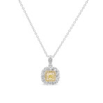 14K White Gold Yellow Diamond + White Diamond Pendant Necklace // 18" // New