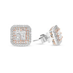 14K Gold White Diamond + Fancy Pink Diamond Stud Earrings // New