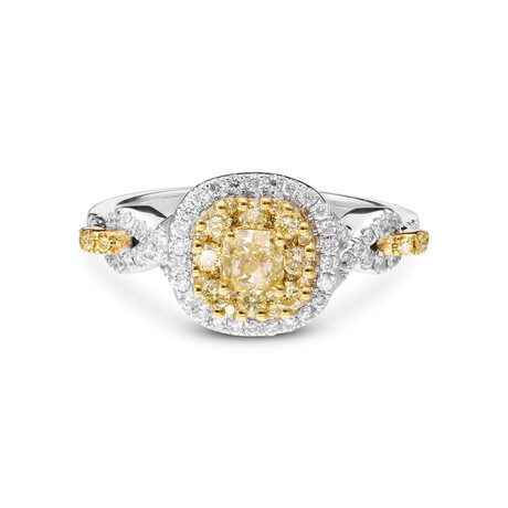 18K Gold Yellow Diamond + White Diamond Engagement Ring IV // Ring Size: 6.5 // New