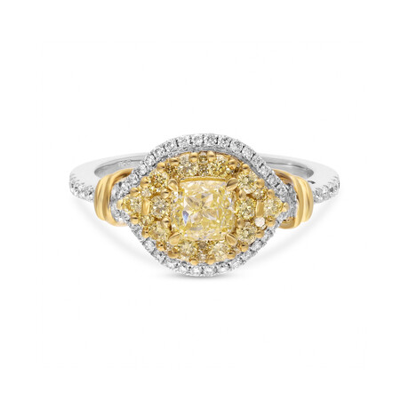 18K Gold Yellow Diamond + White Diamond Engagement Ring II // Ring Size: 6.5 // New