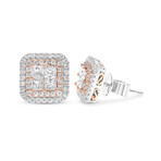 14K Gold White Diamond + Fancy Pink Diamond Stud Earrings // New