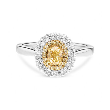 18K White Gold Yellow Diamond + White Diamond Engagement Ring II // Ring Size: 6.5 // New