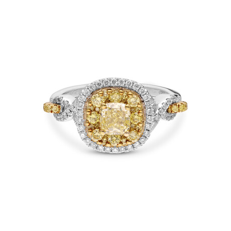 18K Gold Yellow Diamond + White Diamond Engagement Ring V // Ring Size: 6.5 // New