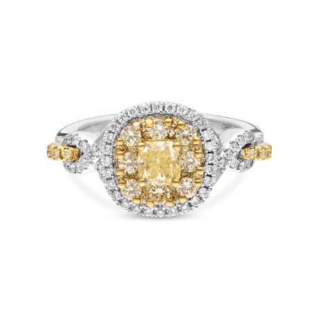 18K Gold Yellow Diamond + White Diamond Engagement Ring I // Ring Size: 6.5 // New