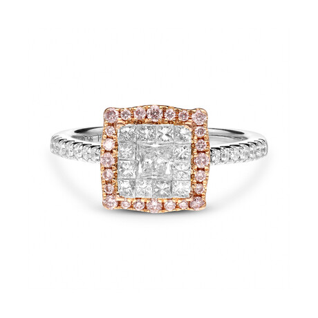 18K White Gold + 18k Rose Gold Diamond + Pink Diamond Engagement Ring // Ring Size: 6.75 // New