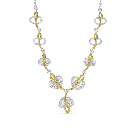 18K White Gold + 18k Yellow Gold Diamond + Yellow Diamond Princess Necklace // 16" // New
