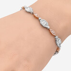 18K White Gold + 18k Rose Gold Diamond + Pink Diamond Tennis Bracelet // 6.75" // New