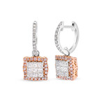 18K Gold White Diamond + Pink Diamond Drop Earrings // New