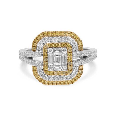 18K White Gold + 18k Yellow Gold Diamond + Yellow Diamond Engagement Ring // Ring Size: 6.5 // New