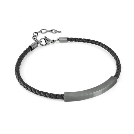 Steel Bracelet  // Black Leather // Gunmetal (7" + 1")
