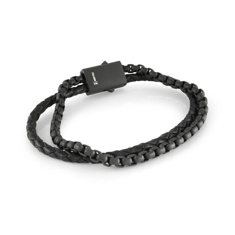 Steel Bracelet  // Black Leather // Black (7.5")