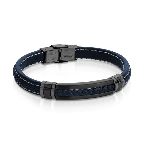 Steel Bracelet  // Navy Leather // Gunmetal // 8"