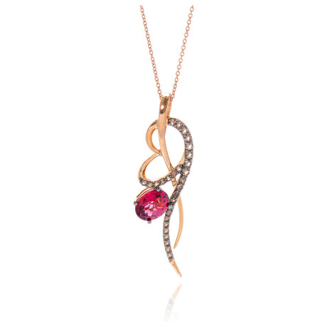 14k Rose Gold Rhodolite + Smokey Quartz Necklace // 18" // New