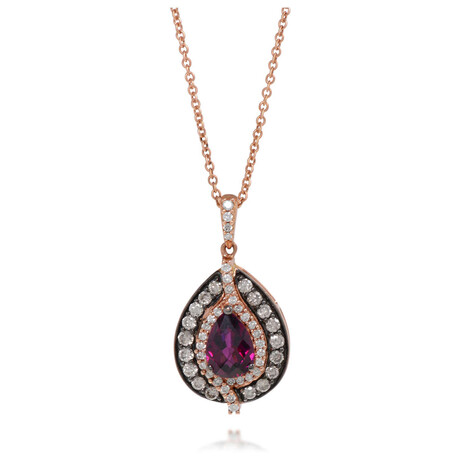 14k Rose Gold Diamond + Rhodolite Pendant Necklace // 18" // New