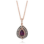 14k Rose Gold Diamond + Rhodolite Pendant Necklace // 18" // New