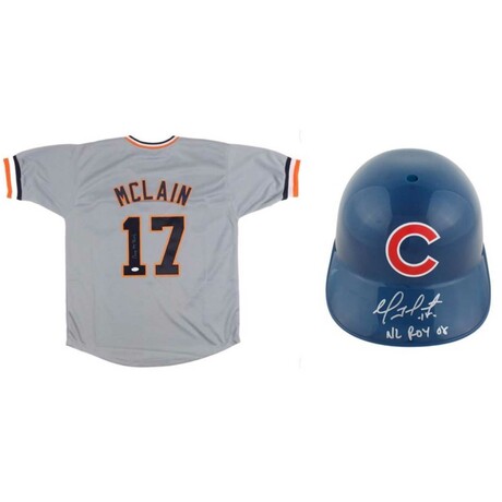 Denny McLain Signed Tigers Jersey & Denny McLain Signed Cubs Full-Size Batting Helmet