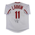 Barry Larkin Signed Reds Jersey & Barry Larkin Signed Reds Custom Framed Photo Display