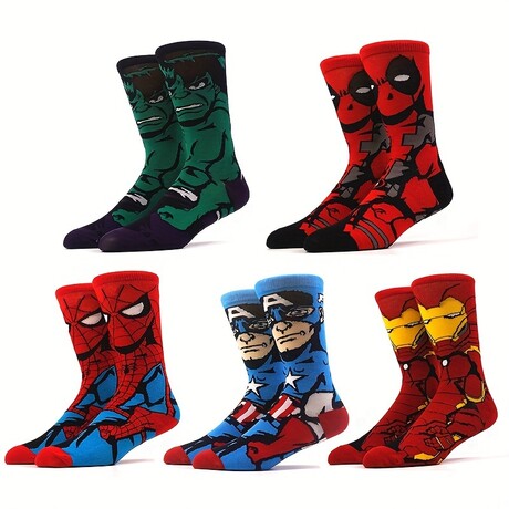Pack of 5 // Marvel Superhero Characters Crew Socks