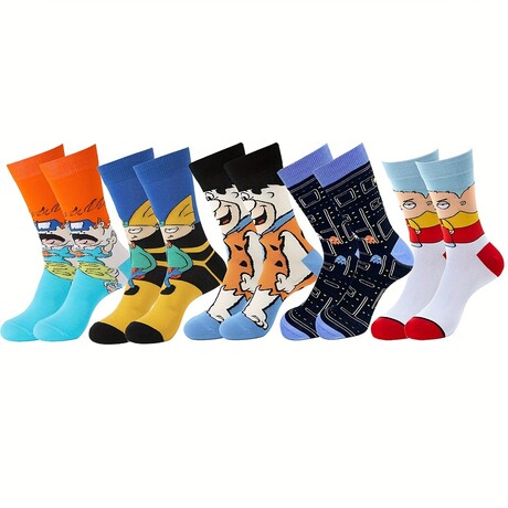 Pack of 5 // Cartoon Characters Crew Socks // Style 4