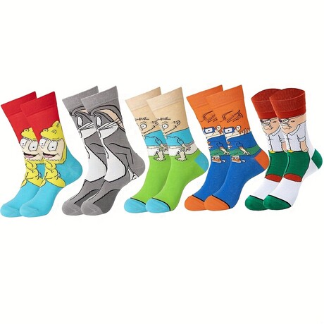Pack of 5 // Cartoon Characters Crew Socks // Style 3