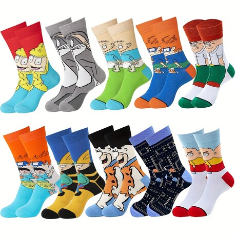 Pack of 10 // Cartoon Characters Crew Socks // Style 1